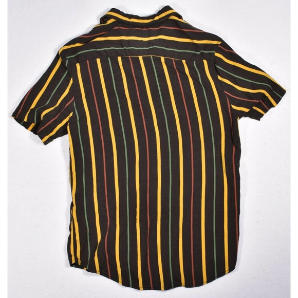 Denim & Flower Mens Small Short Sleeve Button Up Black Striped Shirt - Picture 3 of 3